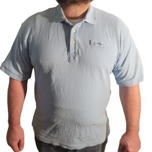 Orvis Mens Light Blue Waffle Knit Cotton Polo Large Preppy Golf Outdoors